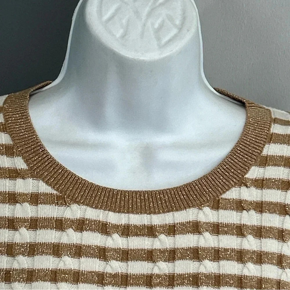 Talbots Women's Small Sweater Gold Stripe Wool Blend Metallic Preppy Holiday - Picture 5 of 16